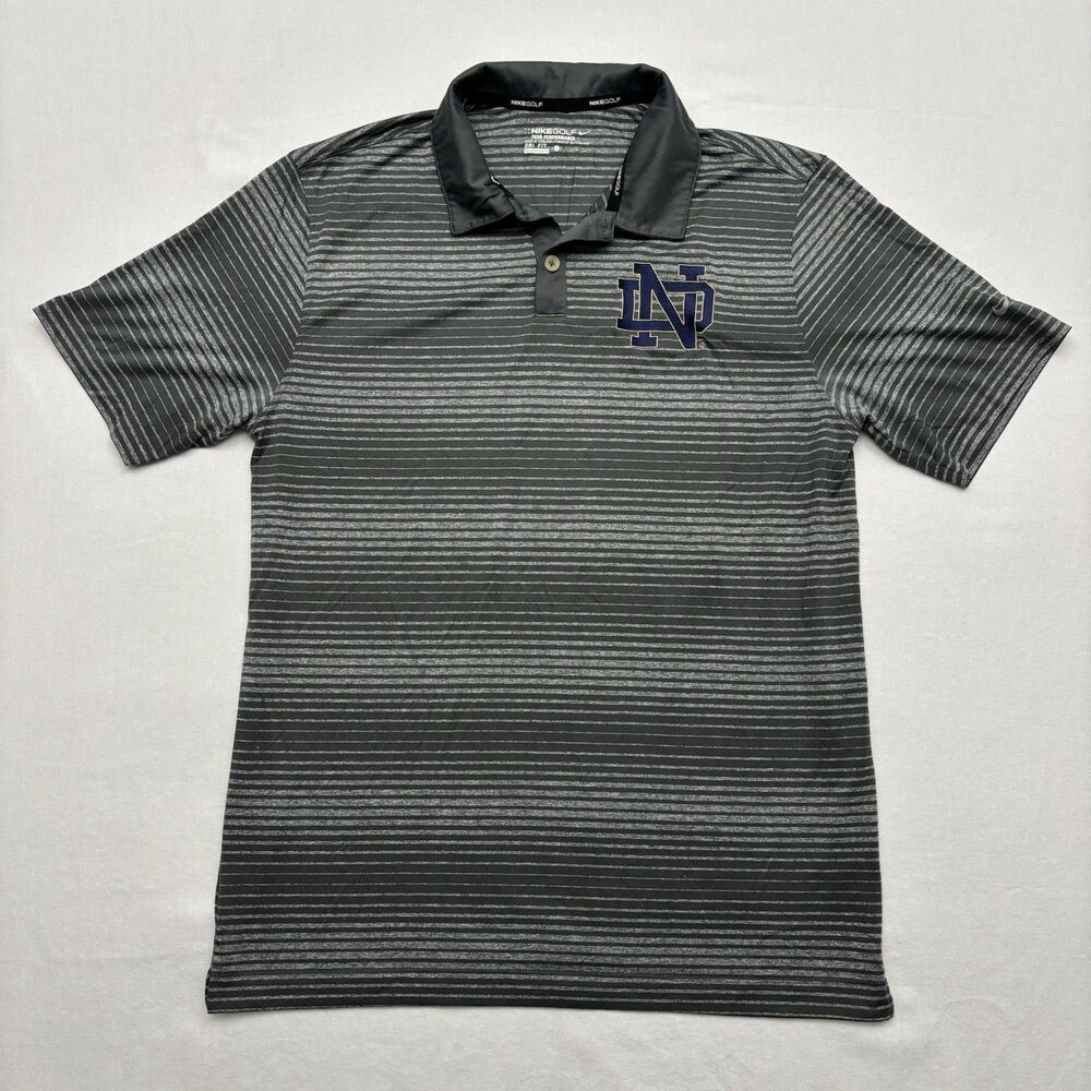 Nike Golf Notre Dame ND Dri-Fit Striped Polo Shirt Tour Performance Mens Size L